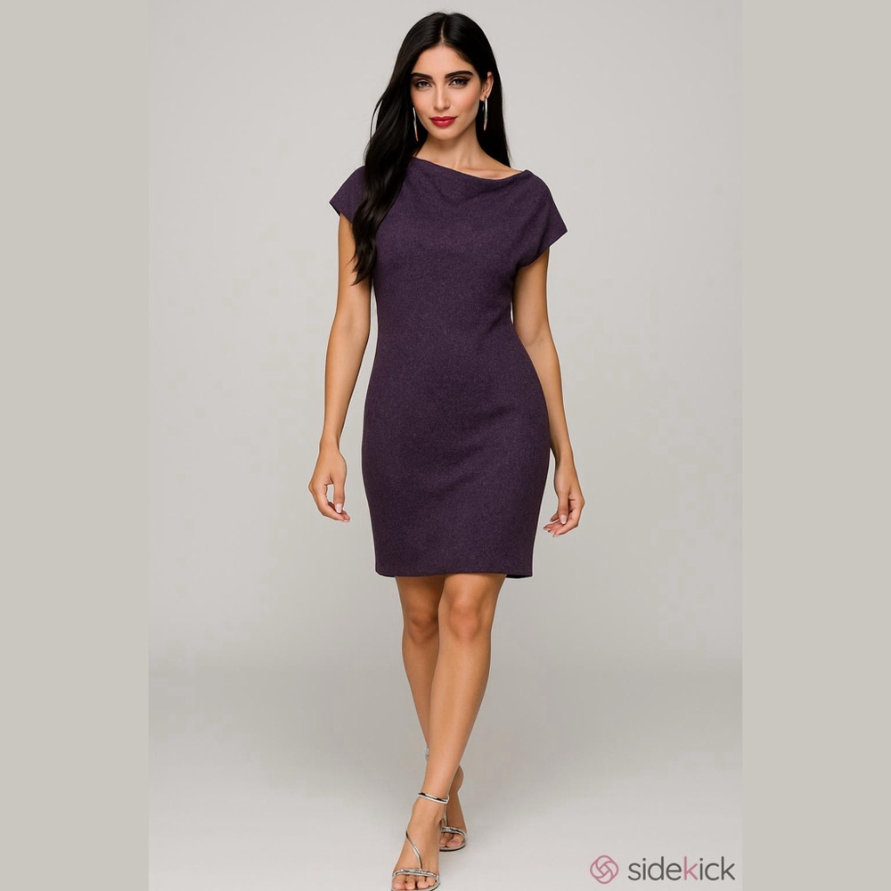 Piko 1988 Mini Dress Size S Purple Heathered Angled Cowl Neck Short Sleeve
